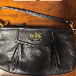 Coach Black Leather Wristlet with Gold-Tone Logo
